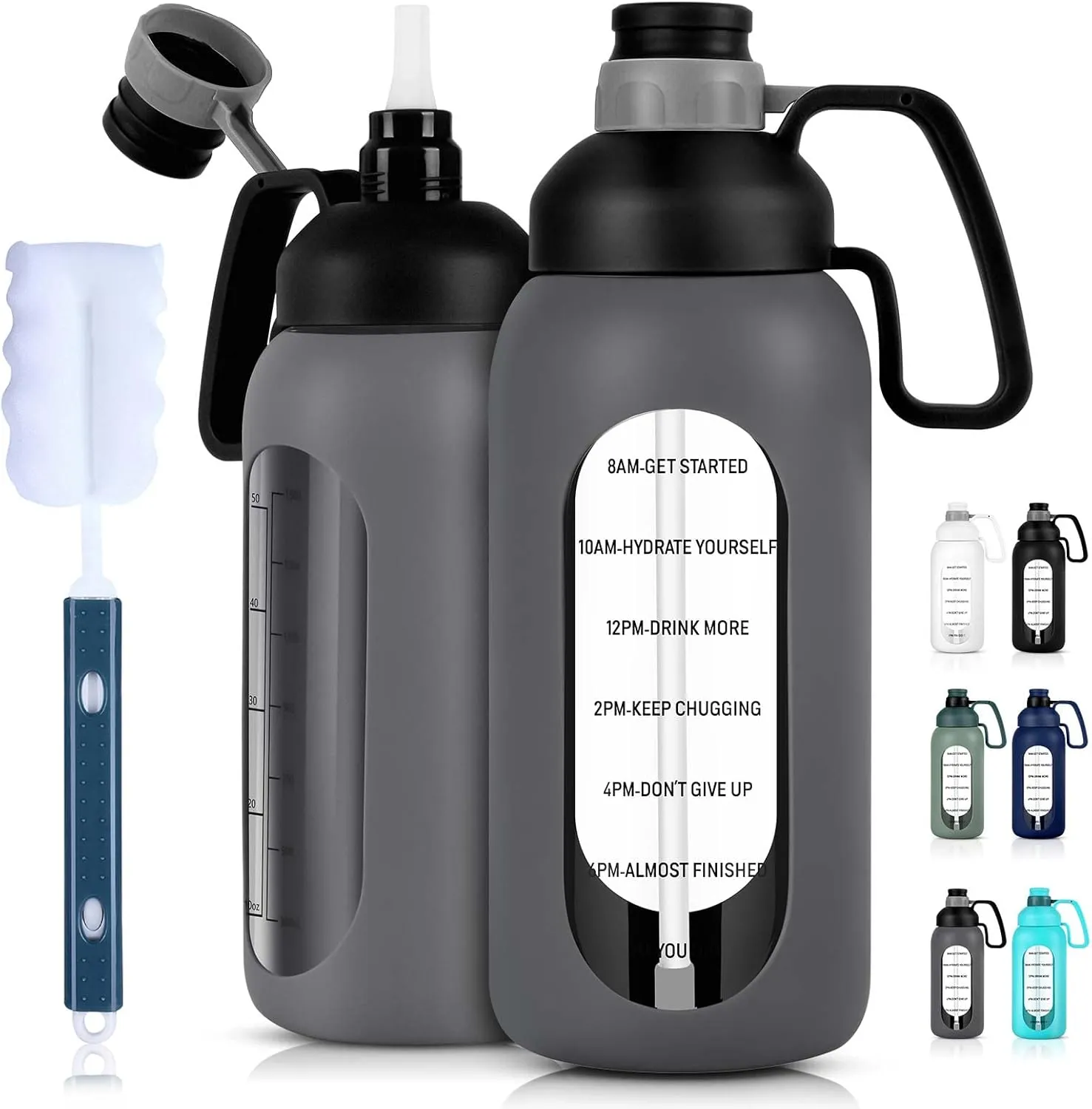 Aqulea Glass Water Bottles - 64 Oz Big Bottle with Straw, Pregnancy Tracker, Leakproof Gym Bottle with Sleeve, Water Jug with Time Marker
