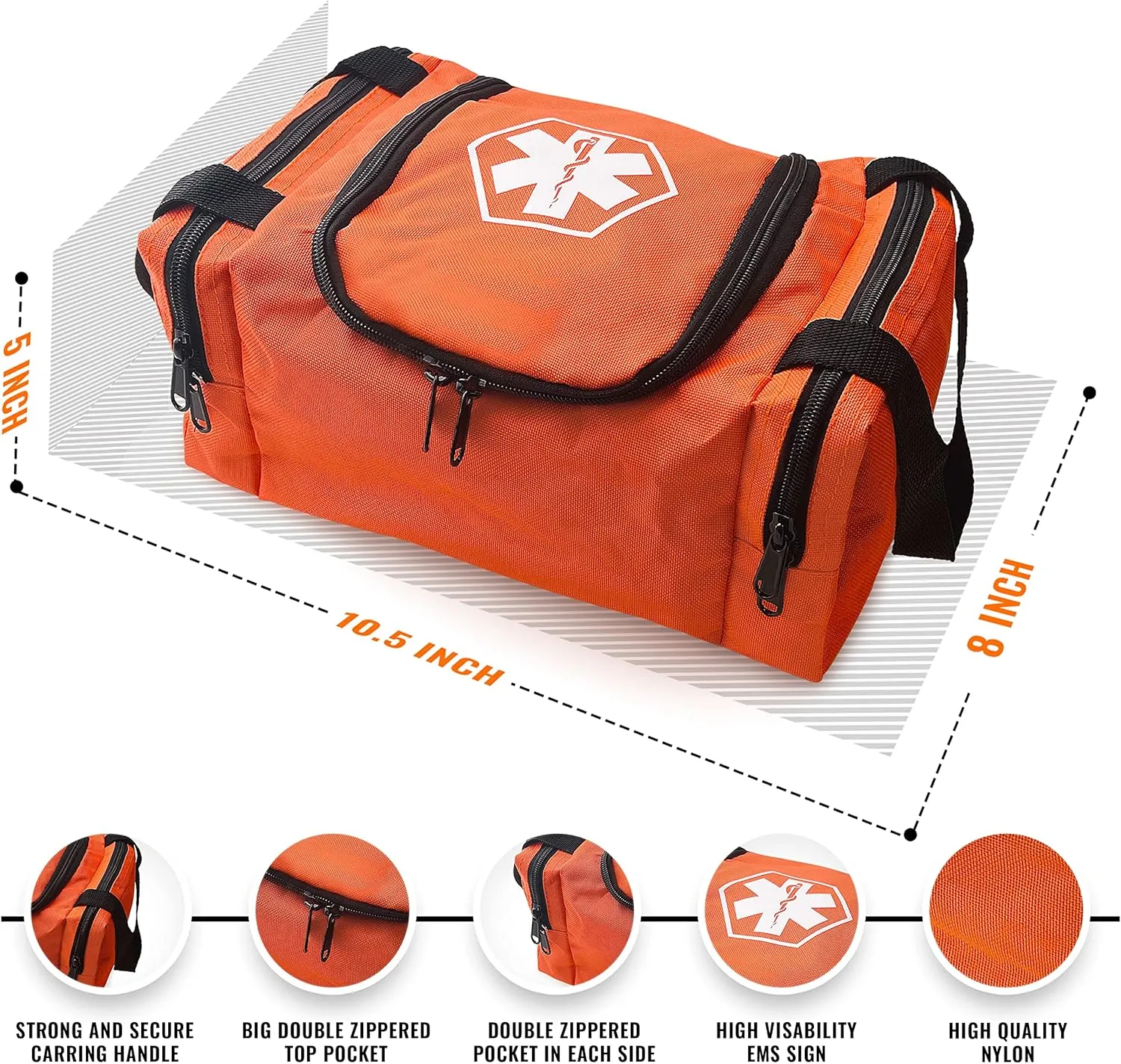 ASA TECHMED First Aid Responder EMS Emergency Medical Trauma Bag EMT, Fire Fighter, Police Officer, Paramedics, Nurse, Orange