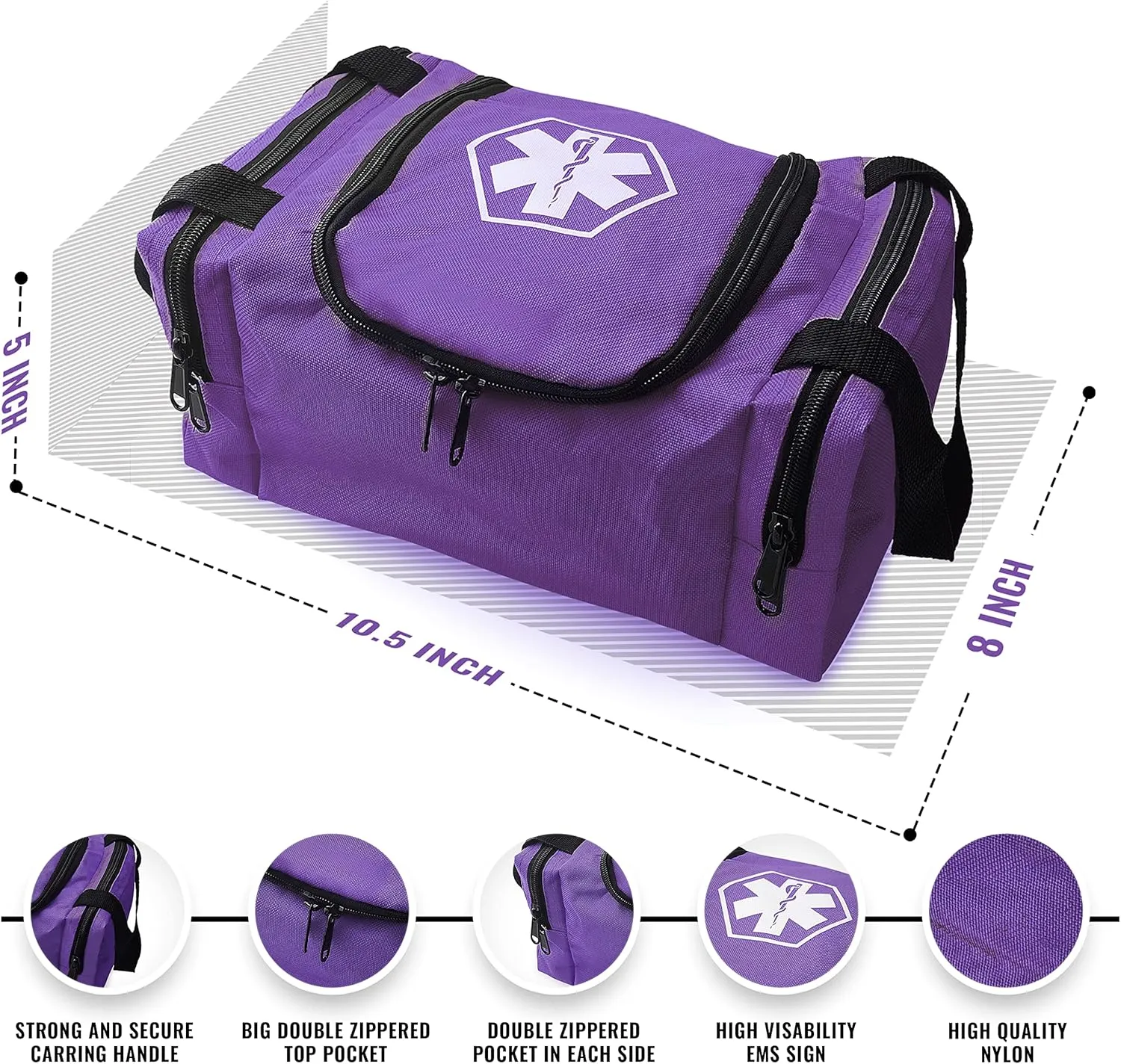 ASA TECHMED First Aid Responder EMS Emergency Medical Trauma Bag EMT, Fire Fighter, Police Officer, Paramedics, Nurse, Purple
