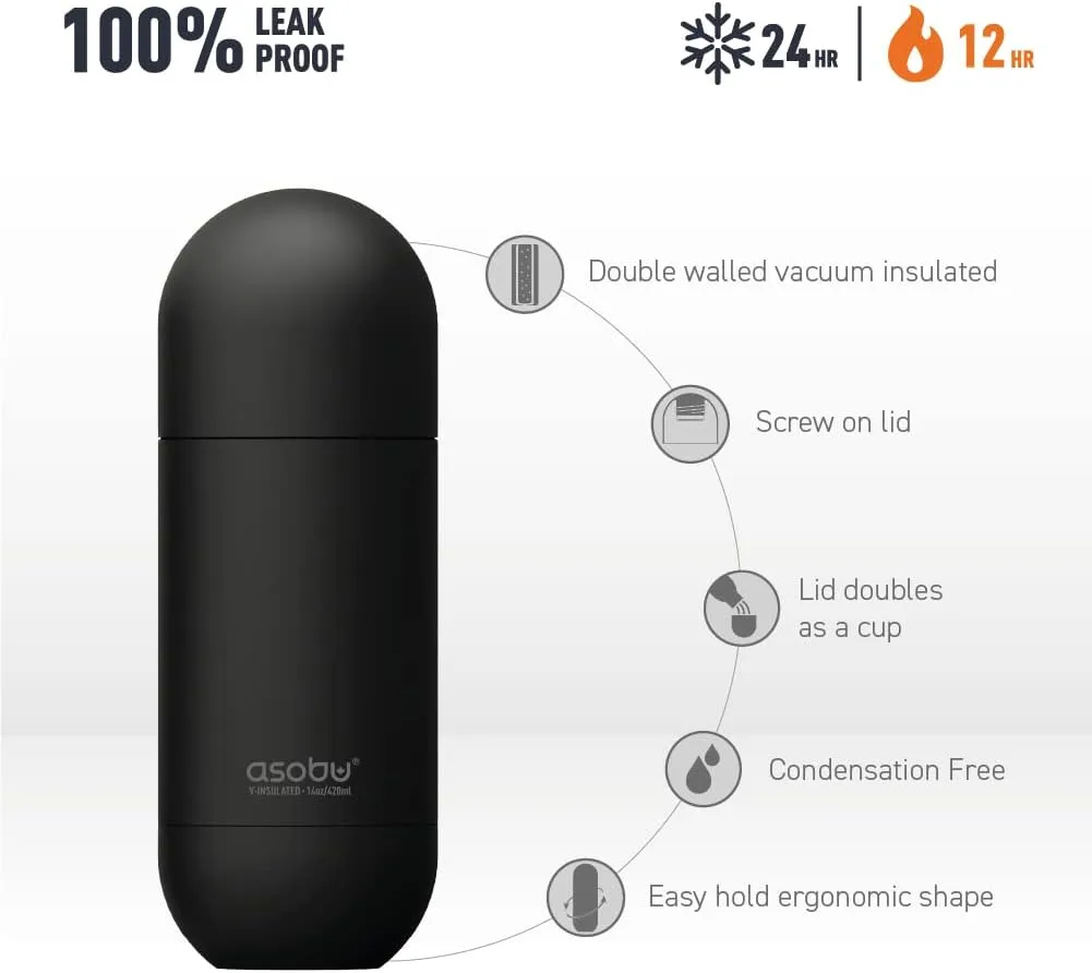 asobu Orb Stainless Steel Double Wall Insulated Travel Water Bottle – Lid Doubles as a Cup 14 Ounce (Pastel Blue)