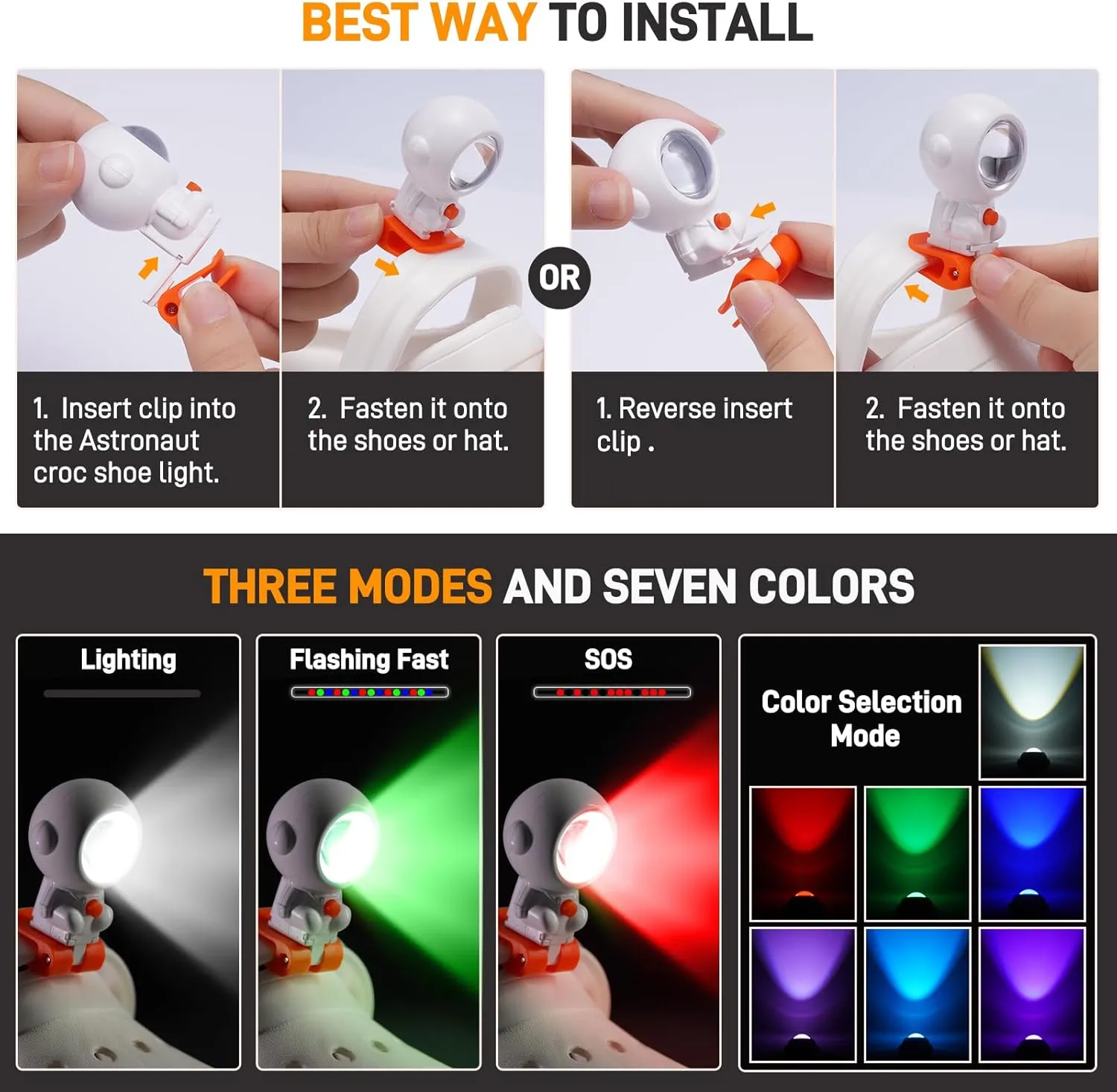 Astronaut Shoes Light, Rechargeable 9 Kinds Light Models, Adjustable Headlight for Shoes,Hat, Ultra Bright Long Distance Flashlight for Hiking,Running, Walking,Camping...(4pcs) (4)