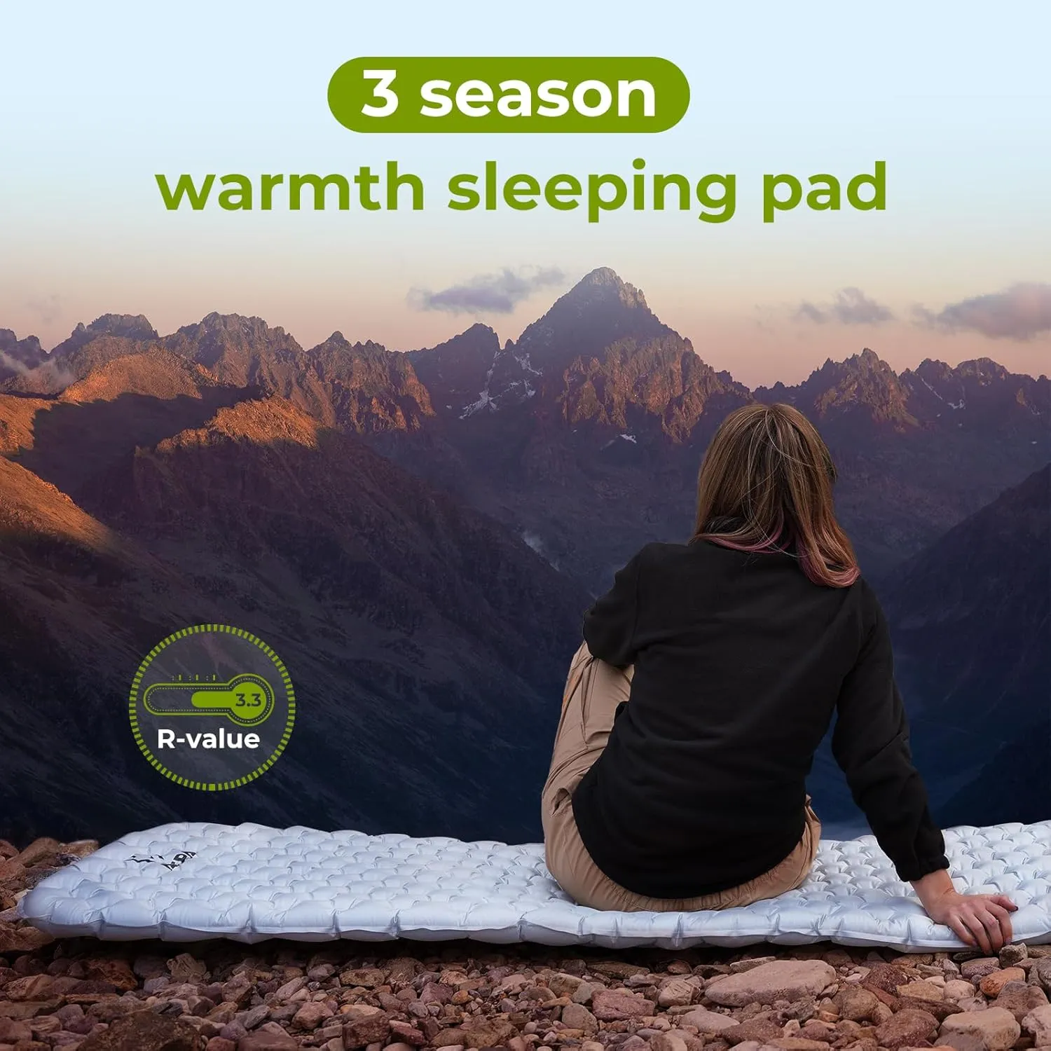 ATEPA Backpacking Sleeping Pad, 3.3 R-Value Inflatable Ultralight Sleeping Pad Folding Camping Mattress with Aluminum Layer & Storage Bag for Camping Hiking Backpacking, Long Regular Size (78"x25.6")