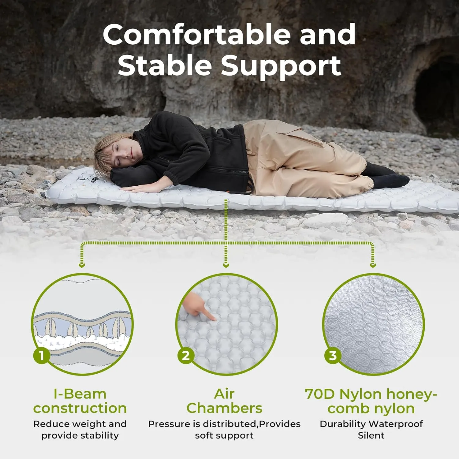 ATEPA Backpacking Sleeping Pad, 3.3 R-Value Inflatable Ultralight Sleeping Pad Folding Camping Mattress with Aluminum Layer & Storage Bag for Camping Hiking Backpacking, Long Regular Size (78"x25.6")