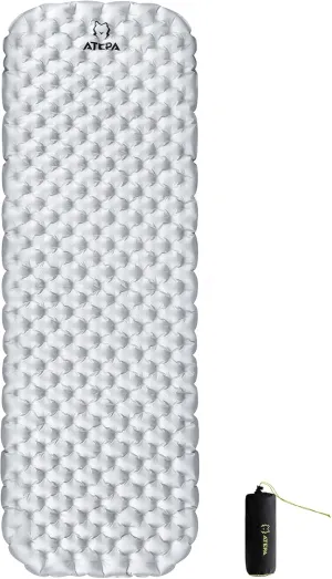 ATEPA Backpacking Sleeping Pad, 3.3 R-Value Inflatable Ultralight Sleeping Pad Folding Camping Mattress with Aluminum Layer & Storage Bag for Camping Hiking Backpacking, Long Regular Size (78"x25.6")