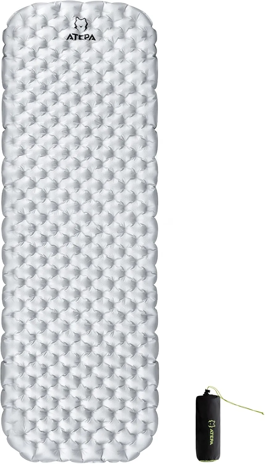 ATEPA Backpacking Sleeping Pad, 3.3 R-Value Inflatable Ultralight Sleeping Pad Folding Camping Mattress with Aluminum Layer & Storage Bag for Camping Hiking Backpacking, Long Regular Size (78"x25.6")