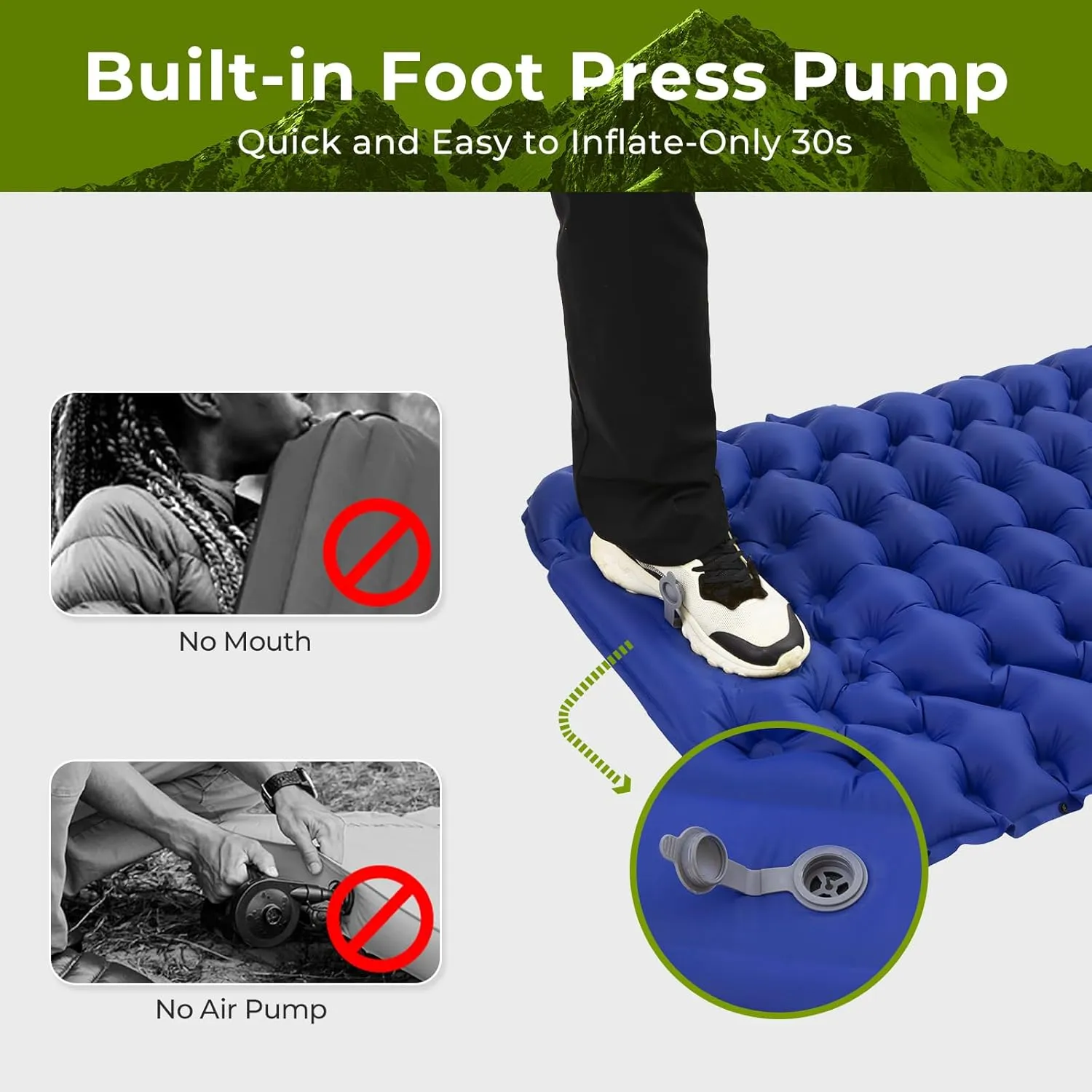 ATEPA Inflatable Sleeping Pad, Waterproof Button-Attachable Backpacking Camping Mattress with Pillow & Built-in Foot Pump for Backpacking Camping Hiking Tent Travelling, Navy