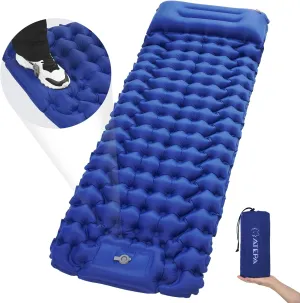 ATEPA Inflatable Sleeping Pad, Waterproof Button-Attachable Backpacking Camping Mattress with Pillow & Built-in Foot Pump for Backpacking Camping Hiking Tent Travelling, Navy