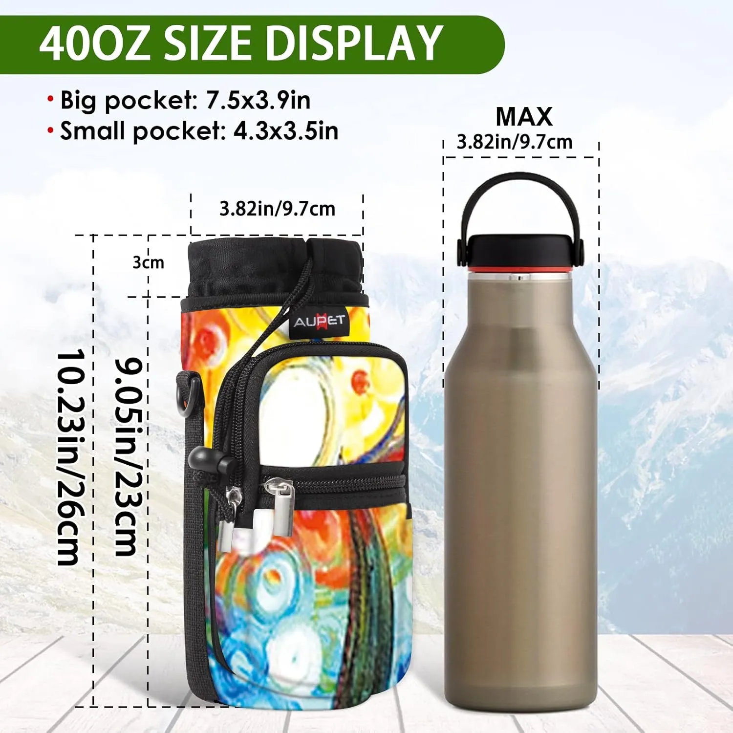 AUPET Water Bottle Sling Bag Sleeve Holder Carrier 25/32/40/64 oz,Insulated Crossbody Water Bottle Case Cover with Strap and Pockets for Men/Women Walking Hiking