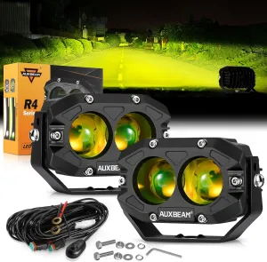 Auxbeam 4In 60W Amber Fog Lights, Amber Led Pods Super Bright Spot Beam Offroad Lights with Plug and Play Wiring Harness Kit for Truck SUV ATV UTV Jeep Wrangler Motorcycle