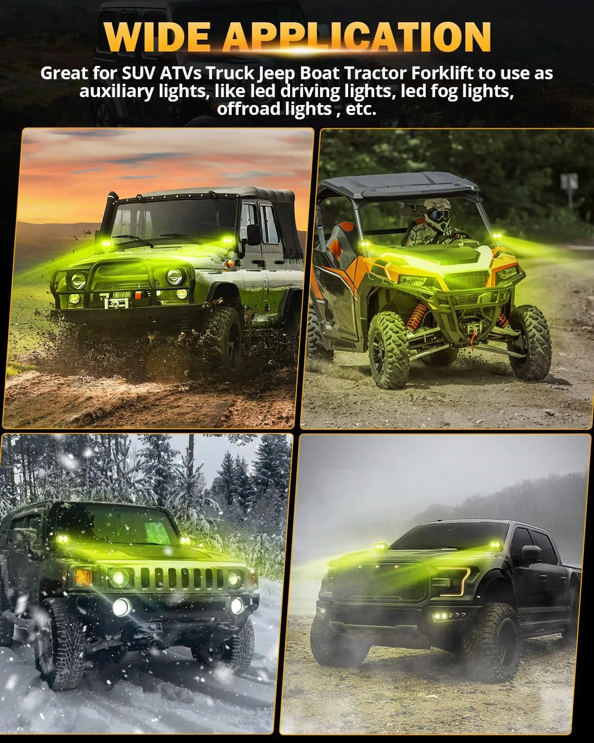 Auxbeam 4In 60W Amber Fog Lights, Amber Led Pods Super Bright Spot Beam Offroad Lights with Plug and Play Wiring Harness Kit for Truck SUV ATV UTV Jeep Wrangler Motorcycle
