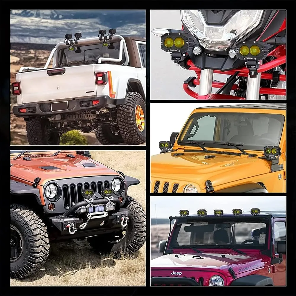 Auxbeam 4In 60W Amber Fog Lights, Amber Led Pods Super Bright Spot Beam Offroad Lights with Plug and Play Wiring Harness Kit for Truck SUV ATV UTV Jeep Wrangler Motorcycle