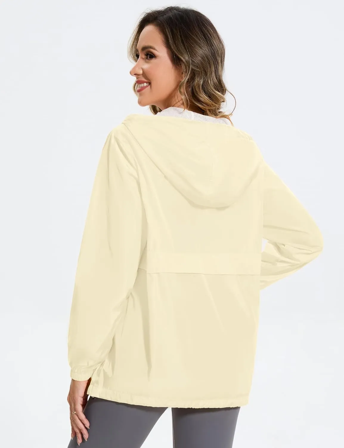 Avoogue Raincoat Women Reflective Waterproof Rain Jackets Half Zipper Packable Outdoor Hooded Windbreaker Lined Jacket
