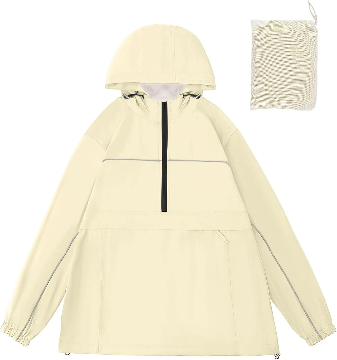 Avoogue Raincoat Women Reflective Waterproof Rain Jackets Half Zipper Packable Outdoor Hooded Windbreaker Lined Jacket