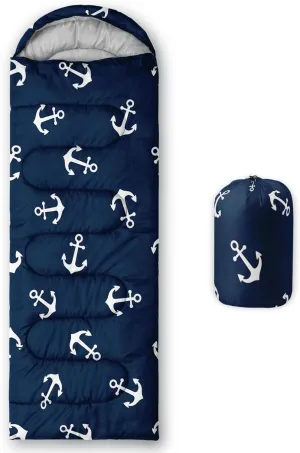Axolotl Anchor Sleeping Bag for Kids Adults–Lightweight Warm Cold Weather Nautical Sleeping Bags,Waterproof Portable Sleeping Bag for Camping,3 Season Cold Weather Sleeping Bag Fit Boys,Navy Blue
