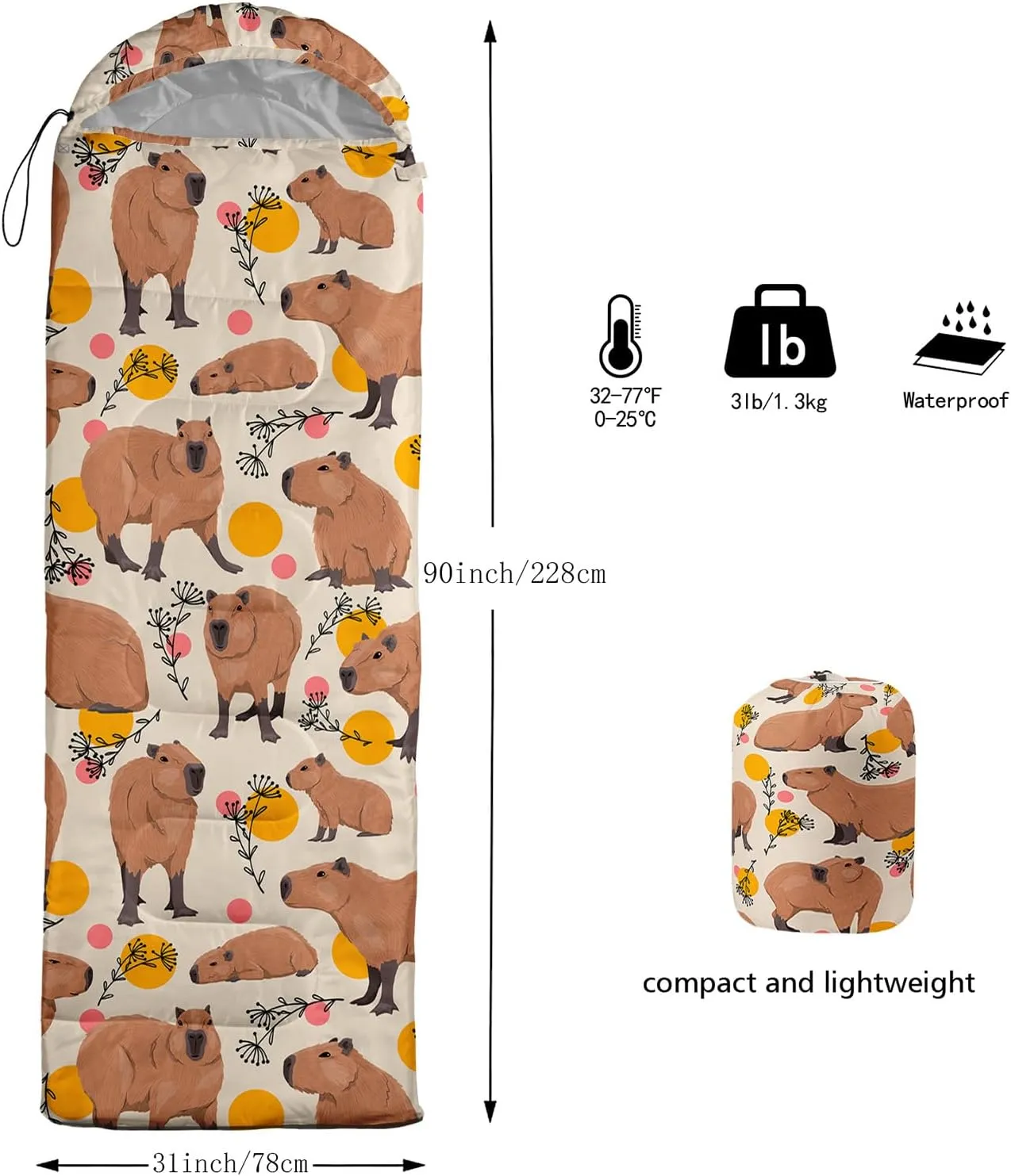 Axolotl Black Cats Sleeping Bag for Kids Adults–Lightweight Warm Cold Weather Sleeping Bags,Waterproof Portable Sleeping Bag for Camping,3 Season Cold Weather Sleeping Bag,Sleeping Bag for Hiking