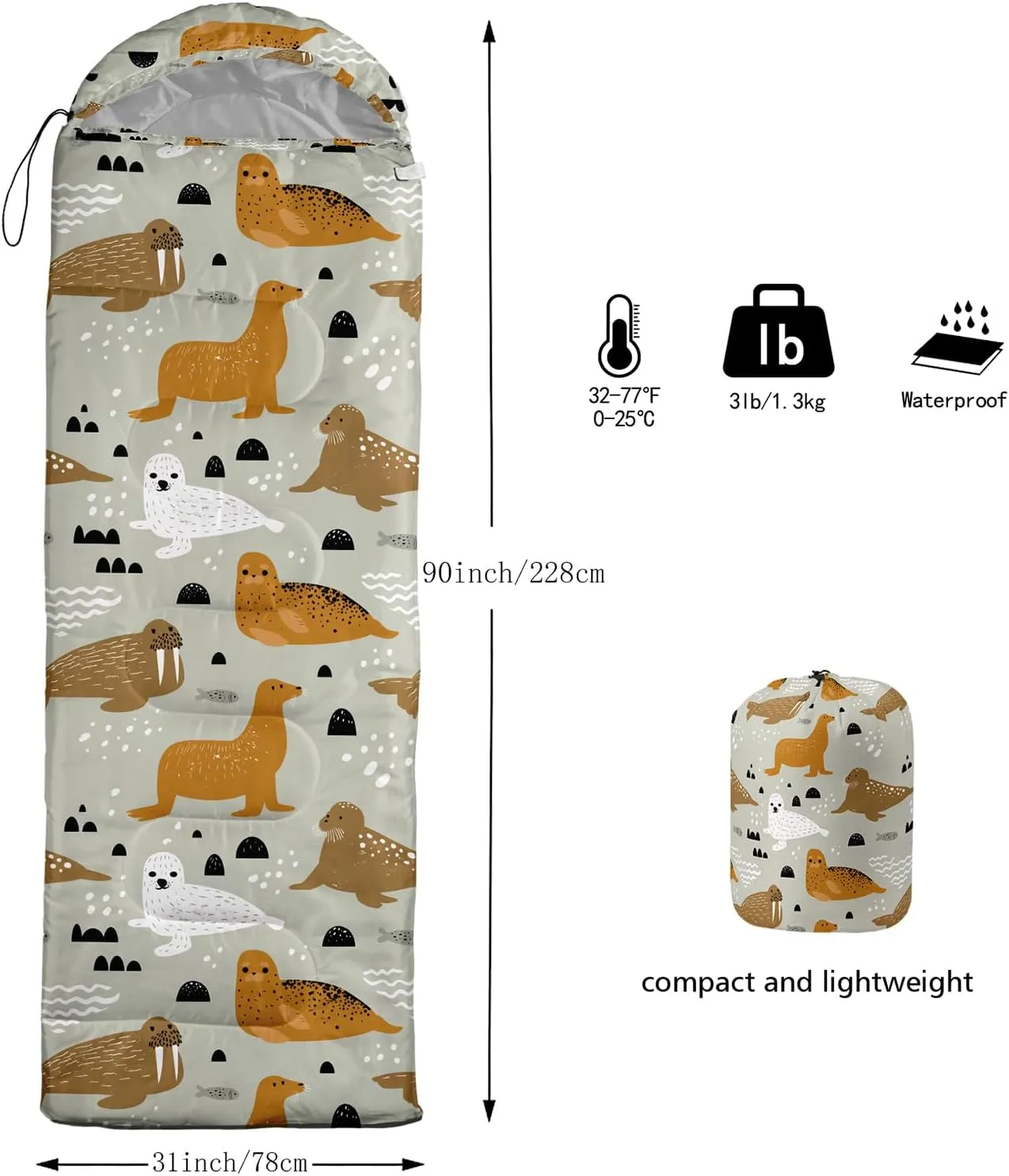 Axolotl Black Cats Sleeping Bag for Kids Boys Girls–Lightweight Warm Cold Weather Sleeping Bags,Waterproof Portable Sleeping Bag for Camping,Backpacking Camping Sleeping Bag,Kids Sleeping Bags,Orange