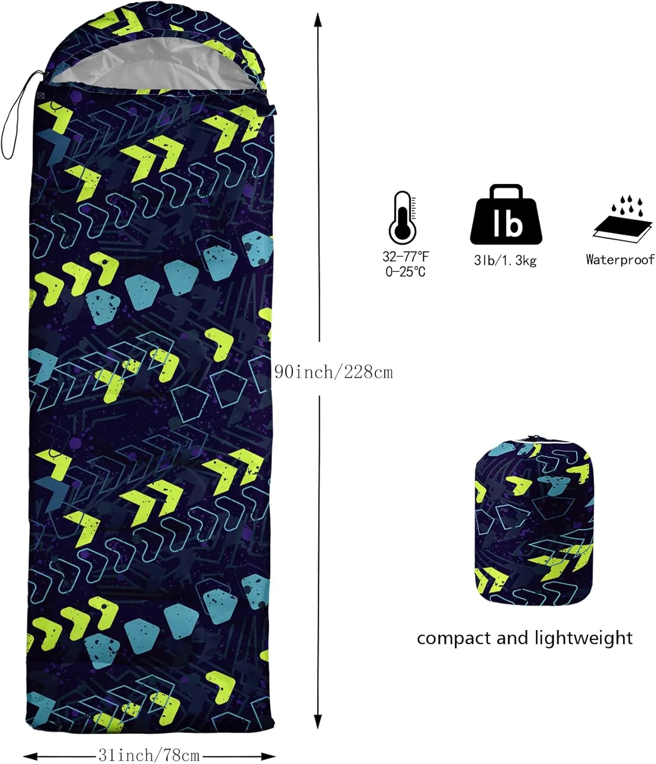 Axolotl Hiking Sleeping Bag for Kids–Lightweight Warm Cold Weather Sleeping Bags,Waterproof Portable Sleeping Bag Hiking and Backpacking Sleeping Bag,3 Season Cold Weather Sleeping Bag Fit Boys,Black