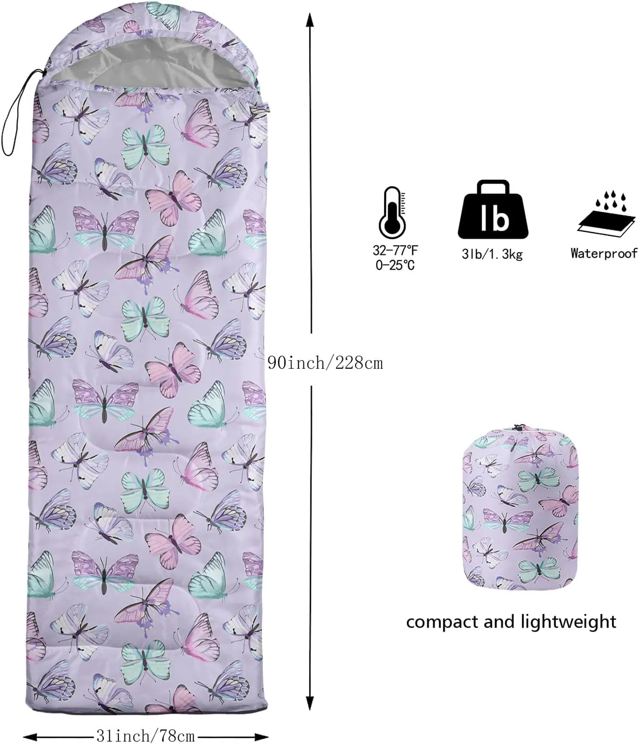 Axolotl Moon Stars Sleeping Bag for Kids–Lightweight Warm Cold Weather Sleeping Bags,Waterproof Portable Sleeping Bag for Camping Backpacking Outdoor Indoor 3-4 Seasons,Sleeping Bag for Hiking,Pink