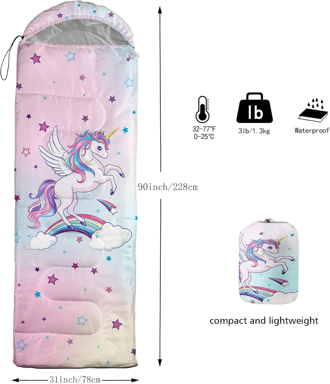 Axolotl Moon Stars Sleeping Bag for Kids–Lightweight Warm Cold Weather Sleeping Bags,Waterproof Portable Sleeping Bag for Camping Backpacking Outdoor Indoor 3-4 Seasons,Sleeping Bag for Hiking,Pink