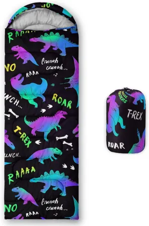 Axolotl Sleeping Bag for Kids,Neon Black Dinosaur Carry Bag Lightweight Warm Portable Outdoor Indoor,Waterproof Cold Weather Sleeping Mat Dinosaur Camping Stuff for Outdoor Backpacking Hiking
