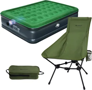 ayamaya Backpacking Chairs & Queen Air Mattress, AYAMAY Ultralight Folding High Back Camping Chair, Air Mattress with Cordless Built-in Pump