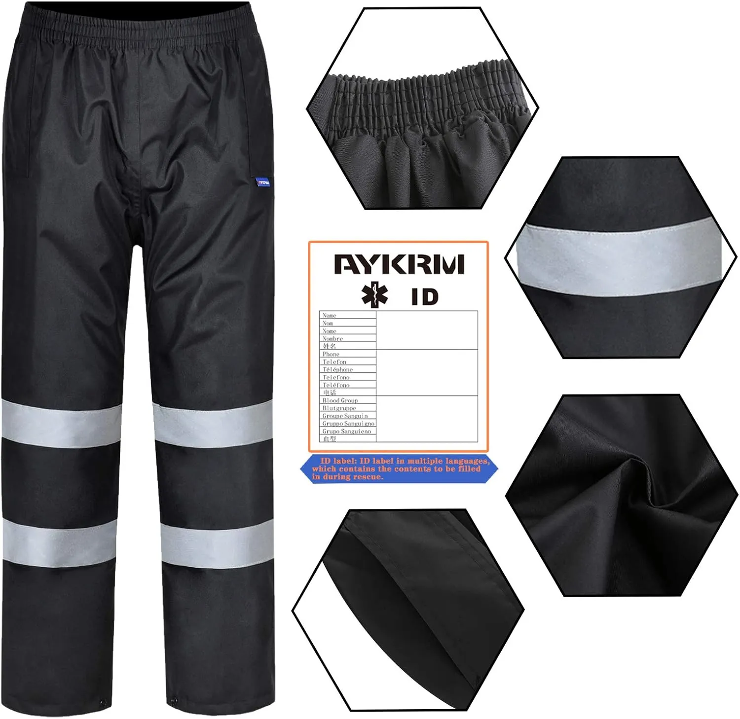 AYKRM 4 Colors Safety Rain Pants Reflective High Visibility Waterproof Rain Pants