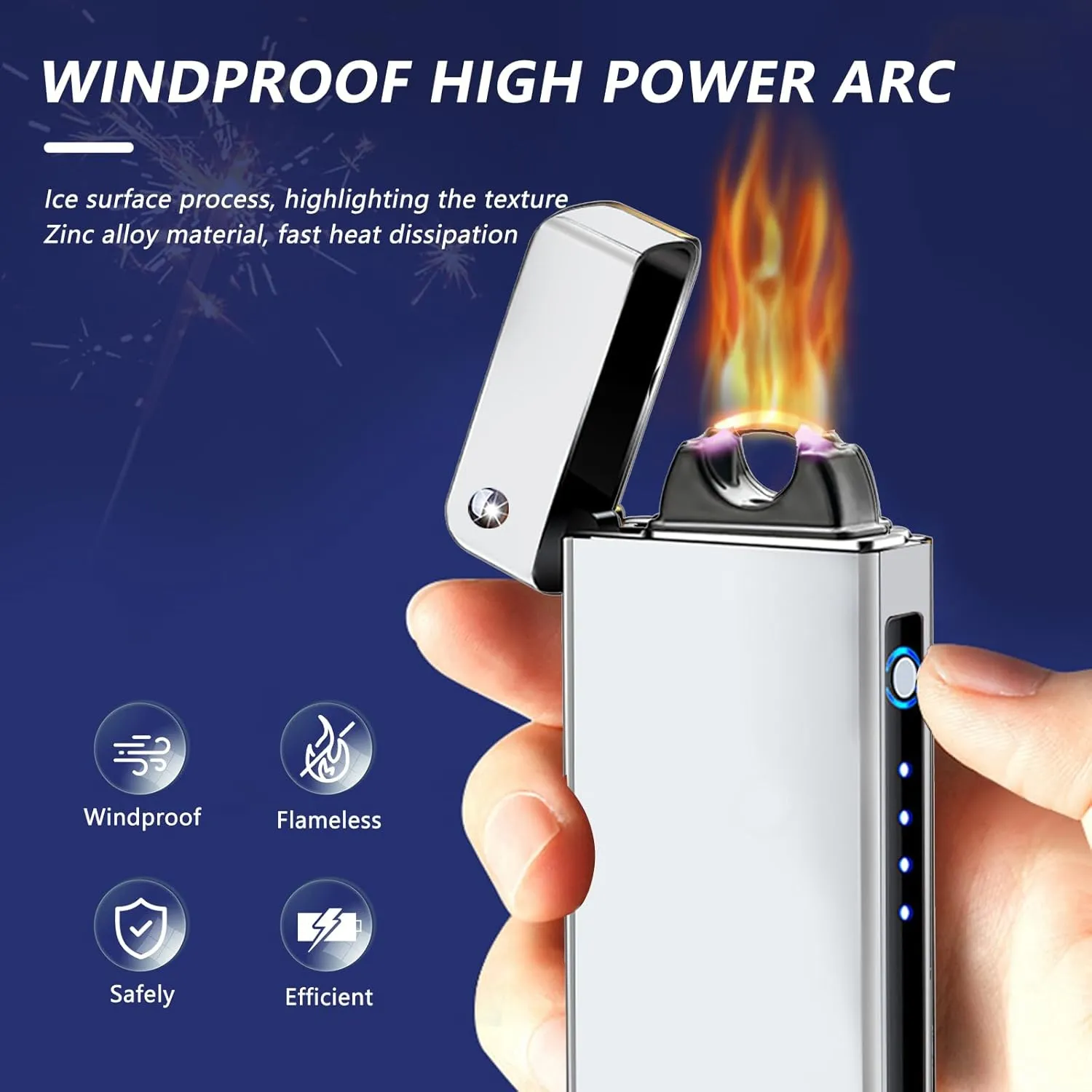 BABOBIU Electric Rechargeable Plasma USB Arc Lighter - Survival Windproof Waterproof Camping With Smart Safety Control Chip for Outing, Hiking, Adventure (Ice Silver)