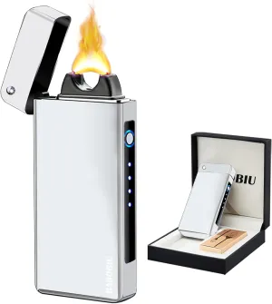 BABOBIU Electric Rechargeable Plasma USB Arc Lighter - Survival Windproof Waterproof Camping With Smart Safety Control Chip for Outing, Hiking, Adventure (Ice Silver)