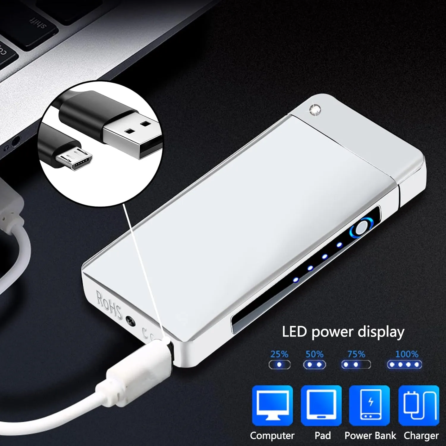 BABOBIU Electric Rechargeable Plasma USB Arc Lighter - Survival Windproof Waterproof Camping With Smart Safety Control Chip for Outing, Hiking, Adventure (Ice Silver)