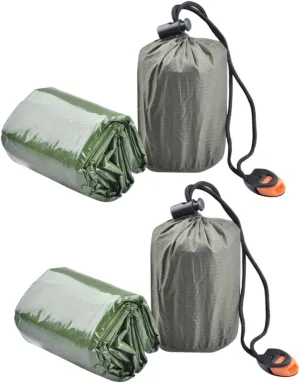 balacoo Survival Bivvy Sack 2-pc Emergency Sleeping Bag Waterproof Portable Whistle for Camping Travel