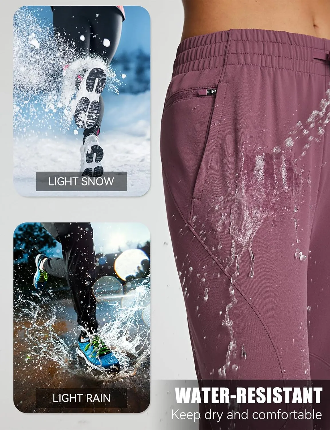 baleaf Women's Fleece Lined Pants Joggers Water-Resistant Zipper Pocket Thermal Sweatpants Winter Running Hiking Jogging