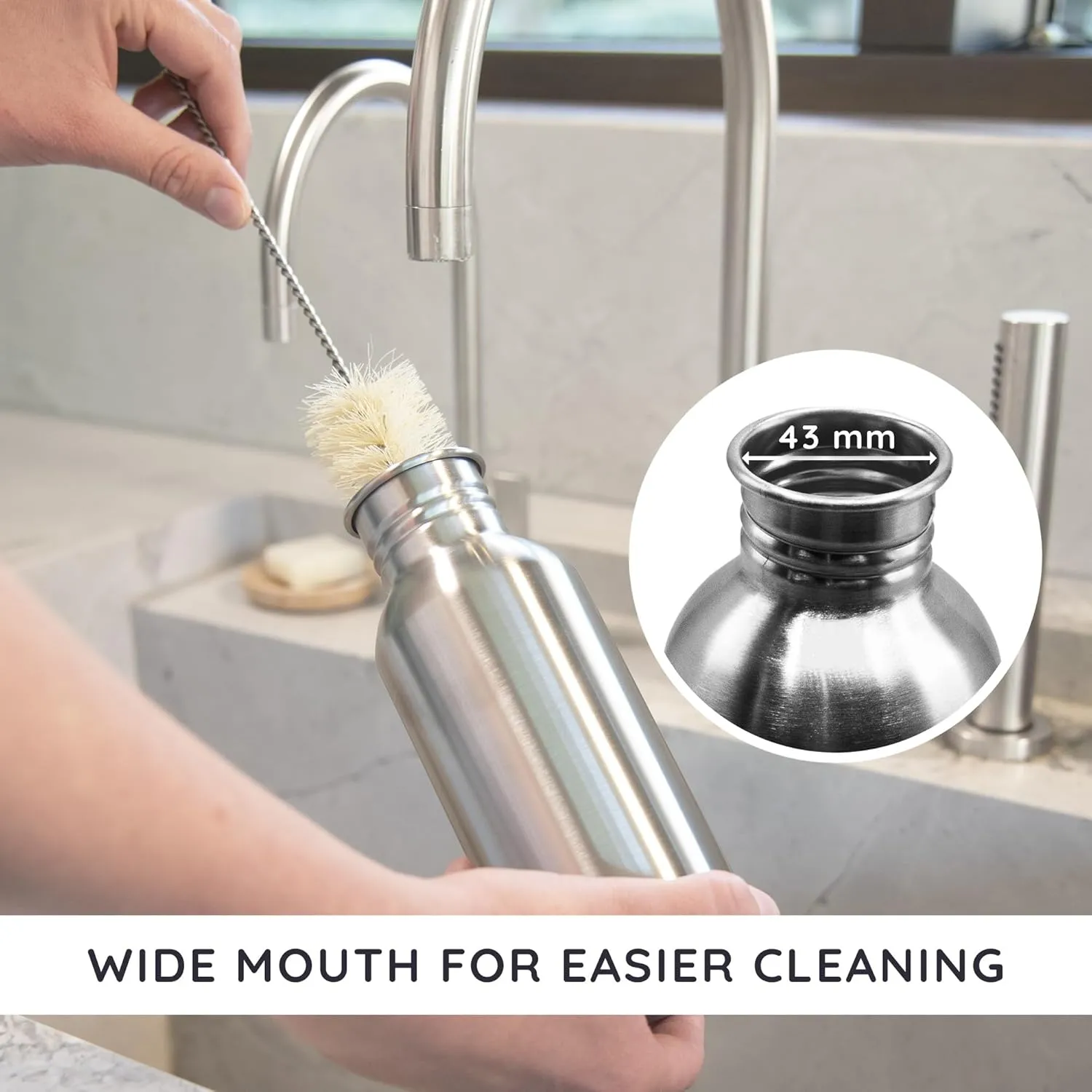 Bambaw Stainless Steel Single Wall Water Bottle, 24 oz, 750 ml, Reusable, Leakproof, Dishwasher Safe, BPA Free, Ideal for Travelling, Hiking, Yoga