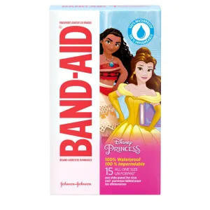 Band-Aid Brand Adhesive Bandages featuring Disney Princesses, 100% Waterproof, 15 Count