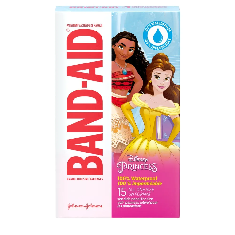 Band-Aid Brand Adhesive Bandages featuring Disney Princesses, 100% Waterproof, 15 Count