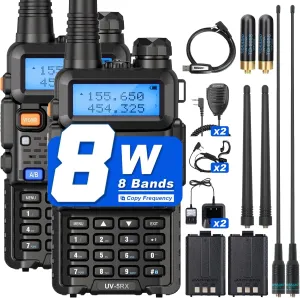 BAOFENG 5RX Ham Radio Handheld,(Upgraded of UV-5R),Tri Band Receiving,Dual Band Two-Way Radio,Air Band,Frequency Copy,Long Range Walkie Talkies with Speaker Mic,Programming Cable,Earpiece -2Pack