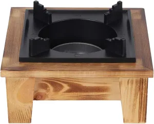 Barbecue Stove, Portable Tabletop Korean BBQ Grill Camp Griddle Hot Pot Stove Camping Alcohol Stove Griddle Hibachi Grill Indoor Furnace Kitchenware, with Wooden Shelf, for Outdoor Picnic