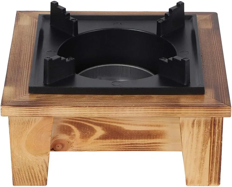 Barbecue Stove, Portable Tabletop Korean BBQ Grill Camp Griddle Hot Pot Stove Camping Alcohol Stove Griddle Hibachi Grill Indoor Furnace Kitchenware, with Wooden Shelf, for Outdoor Picnic