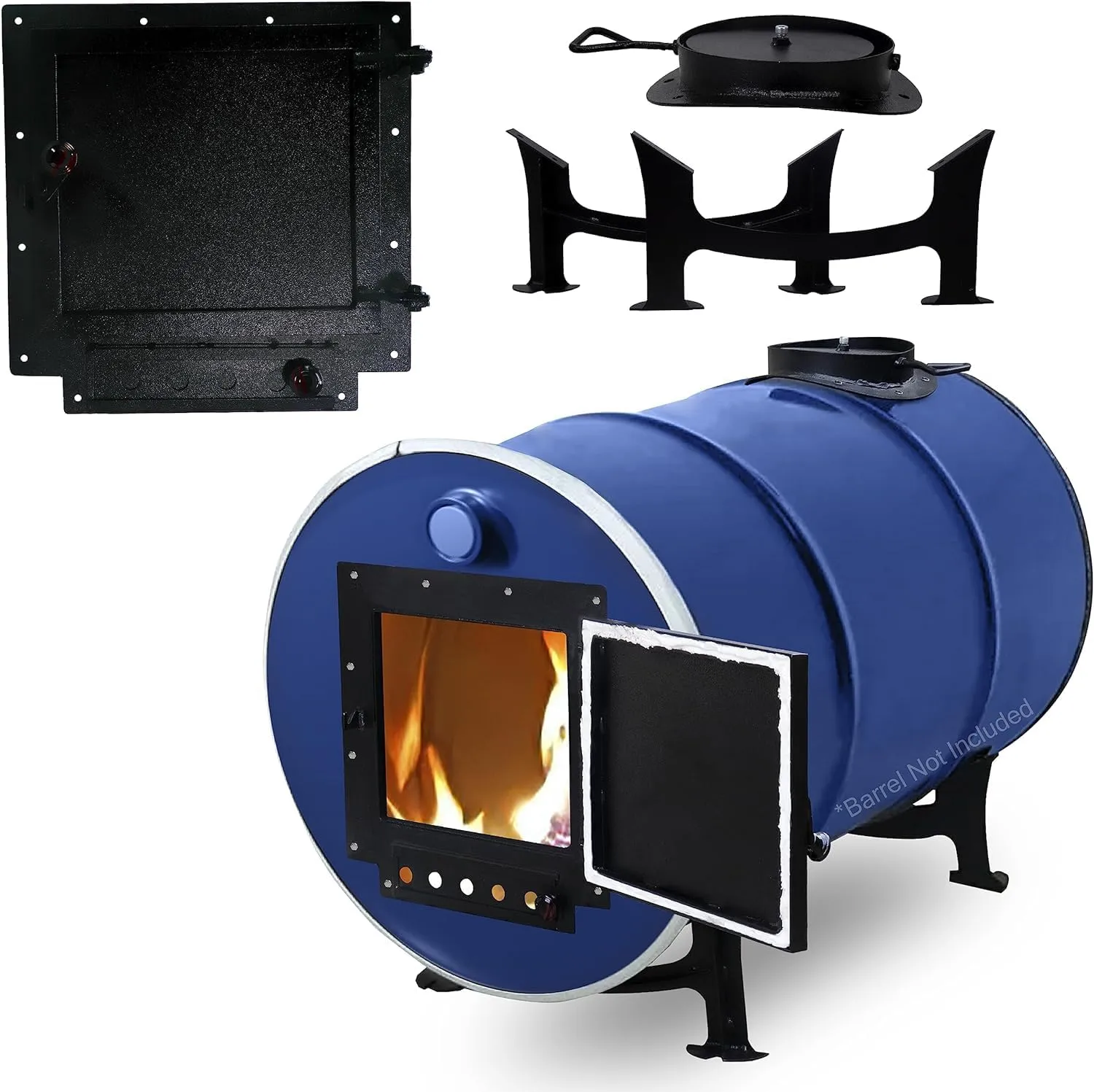 Barrel Stove Kit - 30-55 Gallon Drum Wood Stove - Emergency Heating & Cooking