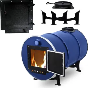 Barrel Stove Kit - 30-55 Gallon Drum Wood Stove - Emergency Heating & Cooking