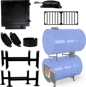 barrel stove kit with adapter kit & burn barrel grate – Perfect for 30-55 Gallon barrel - barrel stove kits - Fire wood camp stove barrel woodstove kit & double barrel stove adapter kit