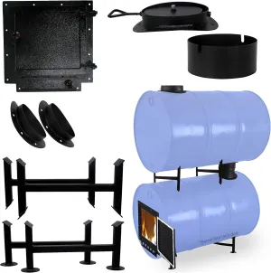 Barrel Woodstove Kit with Adapter Kit – Perfect for 30 to 55 Gallon Drums - Double Barrel Stove Adapter Kit - Camping Equipment Barrel Stove Kits - Fire Wood Camp Stove for Heating & Cooking