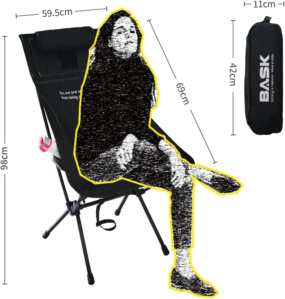 BASK Daydream Lightweight Folding Backpacking Chair with High Backrest and Pillow – Extra Large, Compact, Sturdy Aluminum Frame(330lbs) – Portable for Camping, Fishing, Beach, Garden and Travel-Black