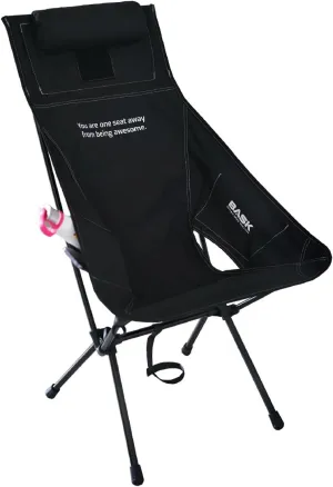 BASK Daydream Lightweight Folding Backpacking Chair with High Backrest and Pillow – Extra Large, Compact, Sturdy Aluminum Frame(330lbs) – Portable for Camping, Fishing, Beach, Garden and Travel-Black