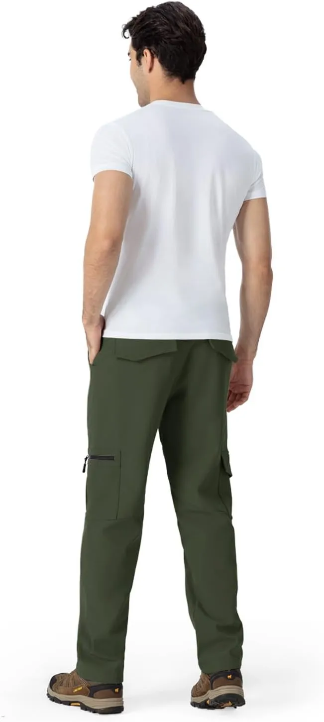 BASUDAM Men's Cargo Work Pants Snow Waterproof Softshell Winter Fleece Lined Insulated Outdoor Mountain with 6 Pockets