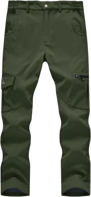 BASUDAM Men's Cargo Work Pants Snow Waterproof Softshell Winter Fleece Lined Insulated Outdoor Mountain with 6 Pockets