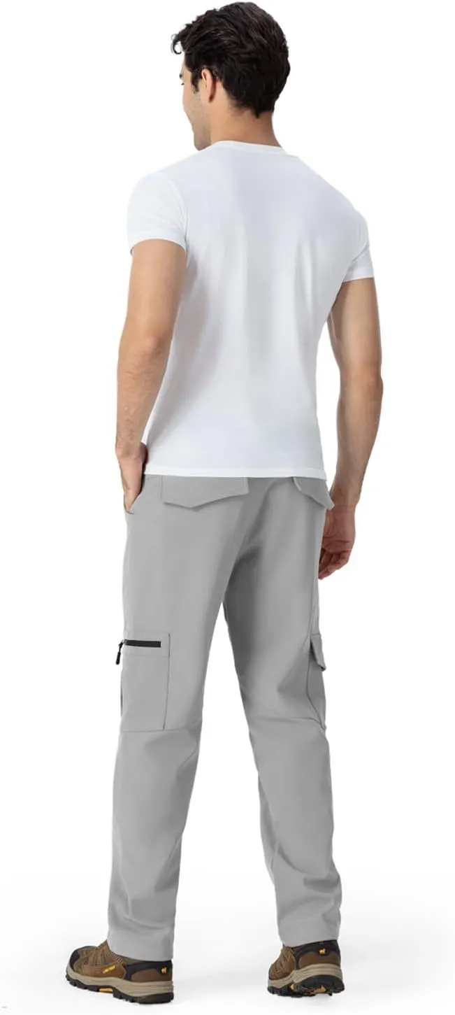 BASUDAM Men's Cargo Work Pants Snow Waterproof Softshell Winter Fleece Lined Insulated Outdoor Mountain with 6 Pockets
