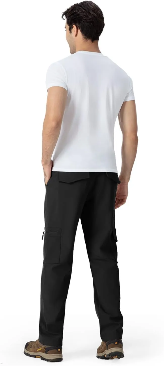 BASUDAM Men's Cargo Work Pants Snow Waterproof Softshell Winter Fleece Lined Insulated Outdoor Mountain with 6 Pockets