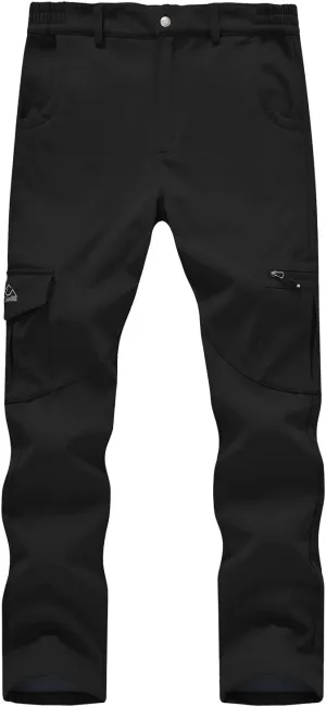 BASUDAM Men's Cargo Work Pants Snow Waterproof Softshell Winter Fleece Lined Insulated Outdoor Mountain with 6 Pockets