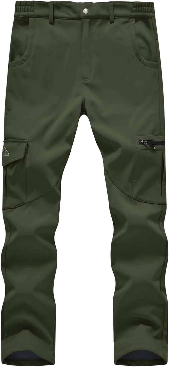 BASUDAM Men's Cargo Work Pants Snow Waterproof Softshell Winter Fleece Lined Insulated Outdoor Mountain with 6 Pockets