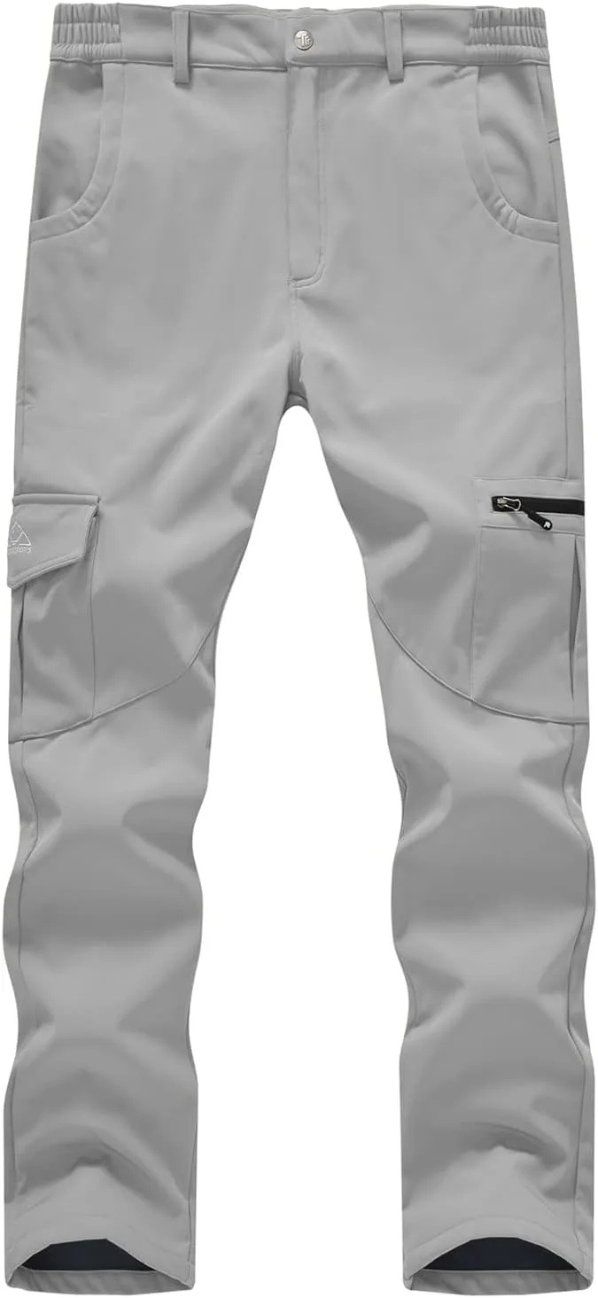 BASUDAM Men's Cargo Work Pants Snow Waterproof Softshell Winter Fleece Lined Insulated Outdoor Mountain with 6 Pockets